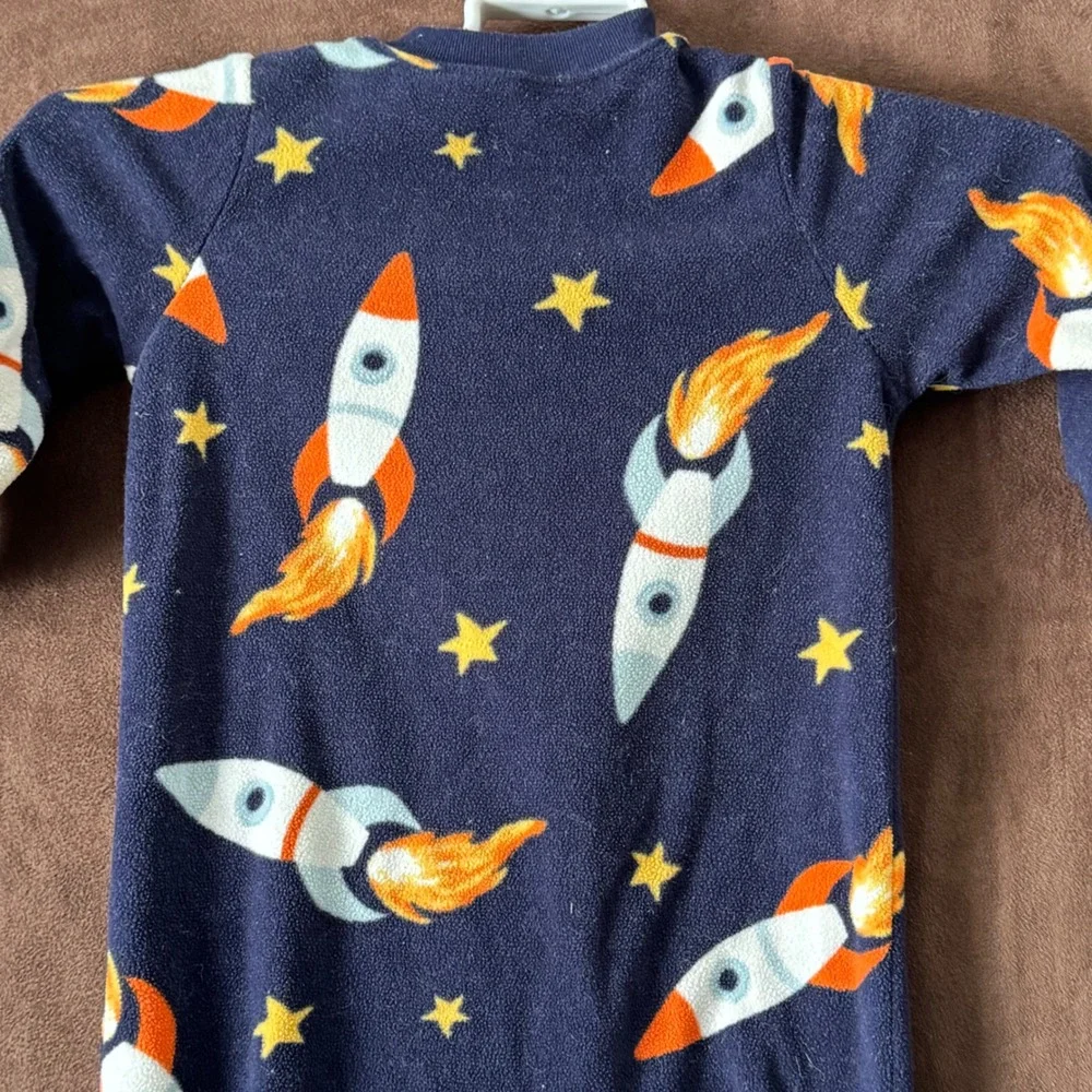 Carters Just One You Boys 18M Navy Blue Rocket Ship Fleece‎ Footed Pajamas